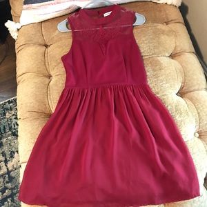 High lace neck maroon dress